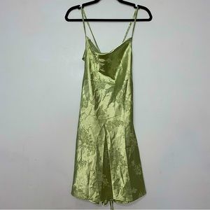 Green satin floral dress